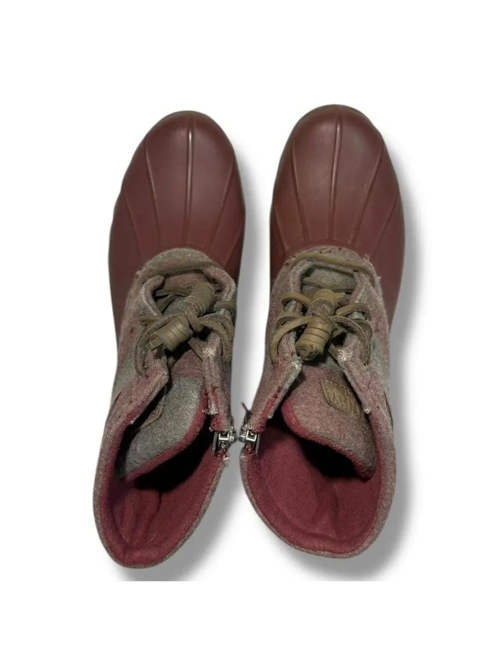 Sperry Women’s Saltwater Varsity Stripe Booties Maroon Grey Size 8